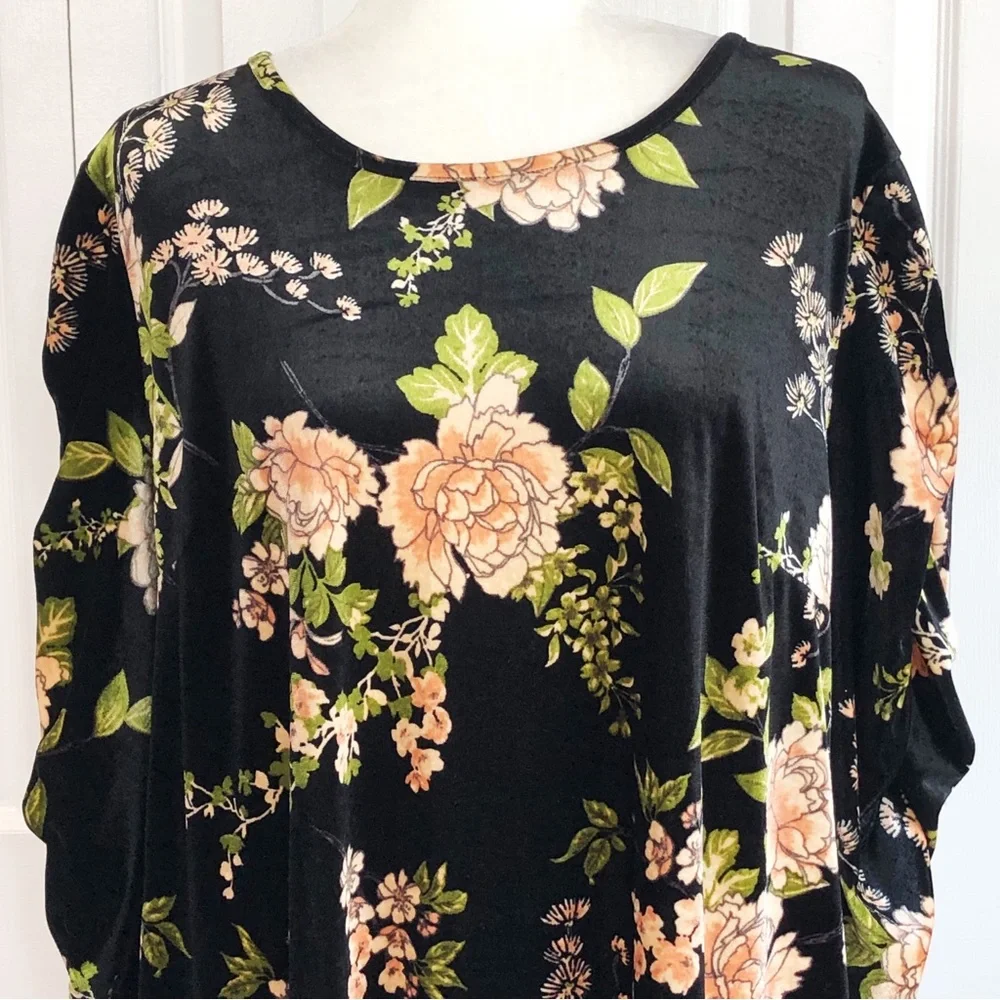Capsule Black Multi Floral Velvet Ruched Long Sleeve Shift Dress 16 - Picture 2 of 16